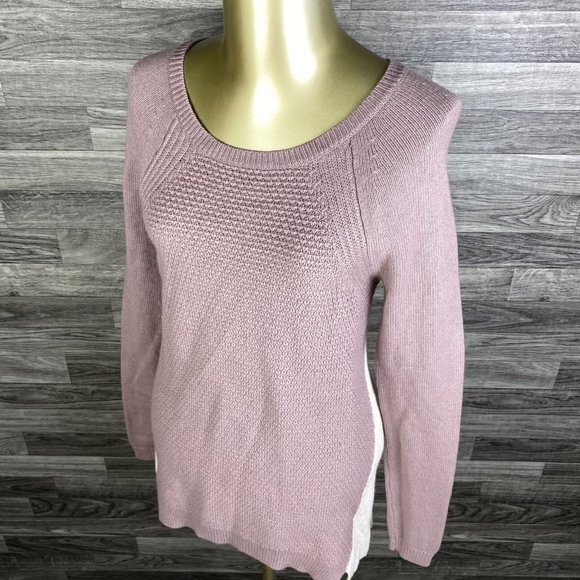ANN TAYLOR LOFT Round Neck Cream/Mauve Merino Wool Blend Sweater Women's Size S - Picture 11 of 11